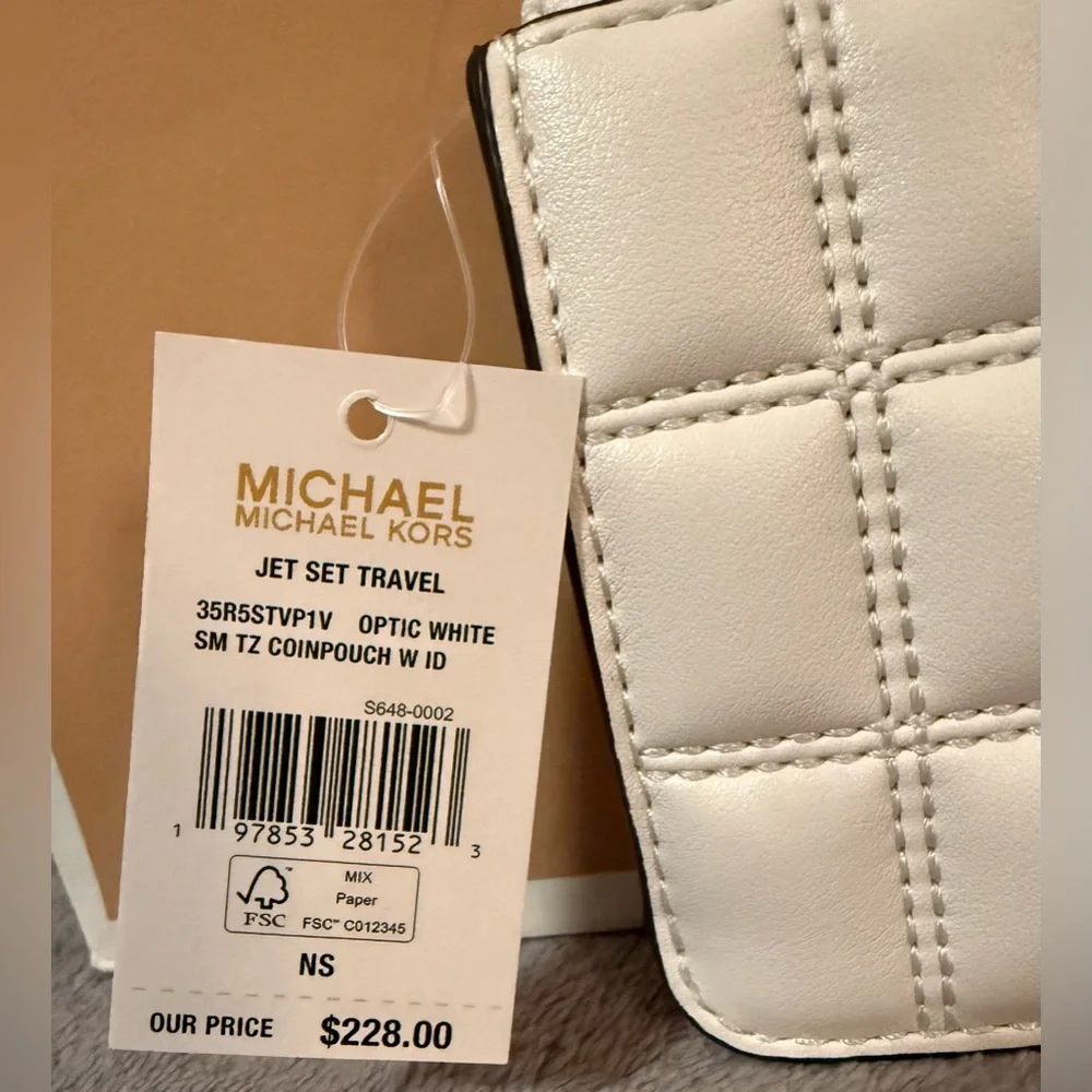 🤍MICHAEL MICHAEL KORS🤍Optic White Jet Set Travel Sm Top Zip Coin Pouch w/ID/NWT